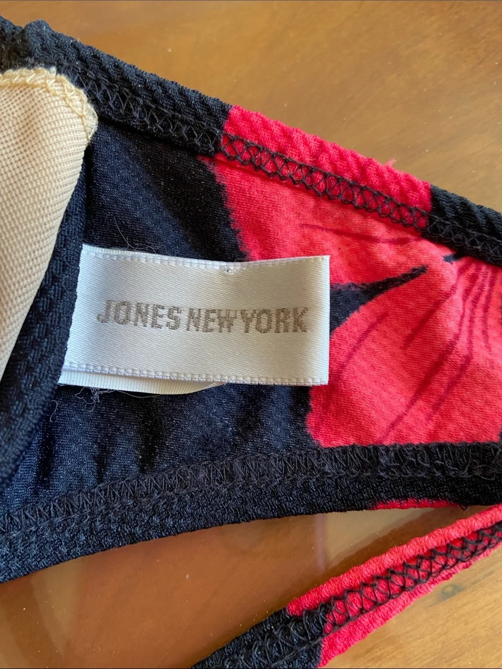 Jones New York Black and Red Floral Bikini and Sarong. Size 10.